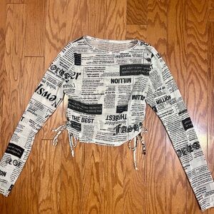 Newspaper Print Long Sleeve Top